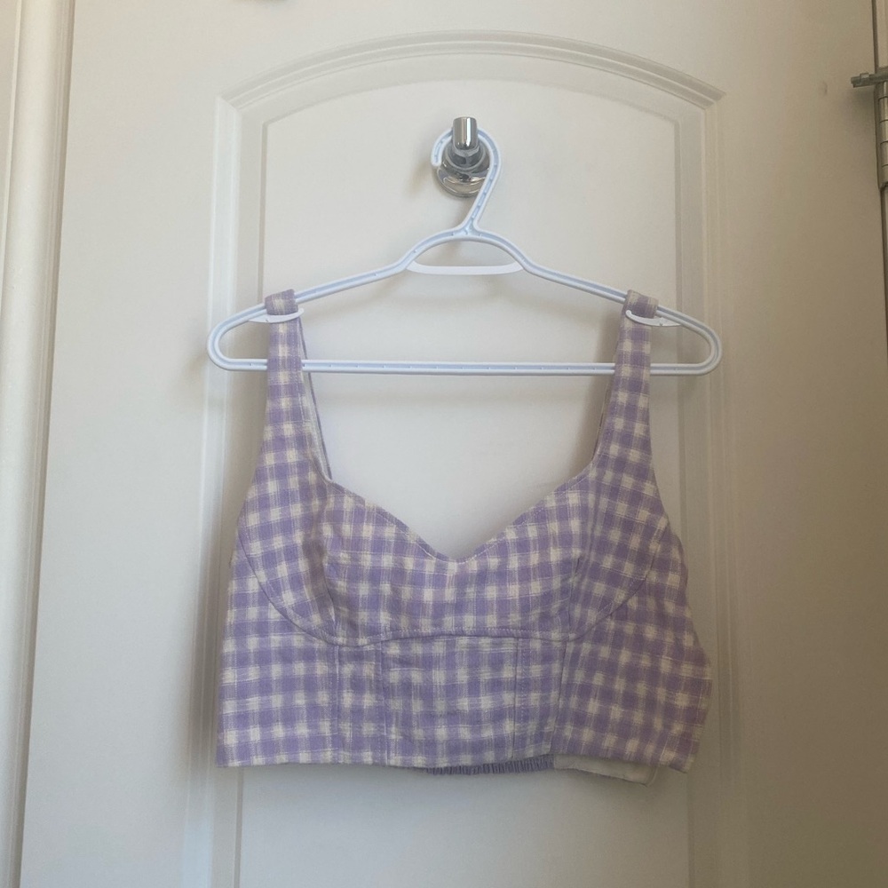 zara large purple gingham corset tank